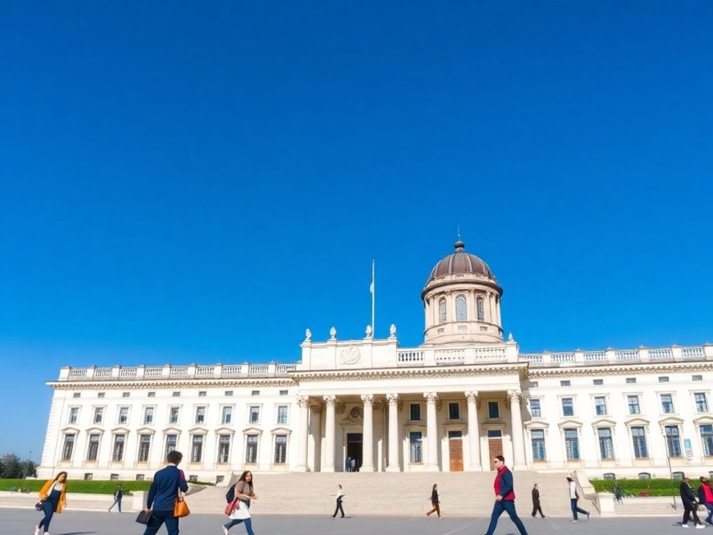 Clădirea Parlamentului României pe un cer senin.
